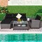 4-Piece Black PE Rattan Outdoor Patio Conversation Sofa Set with Tempered Glass Coffee Table